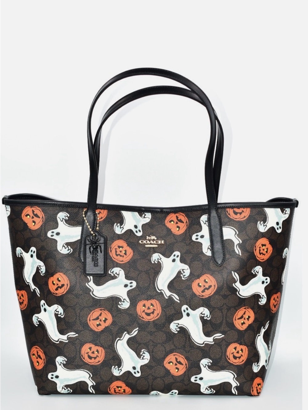 NWT HTF Coach Halloween Ghost & Pumpkin Tote Bag in Brown/Orange